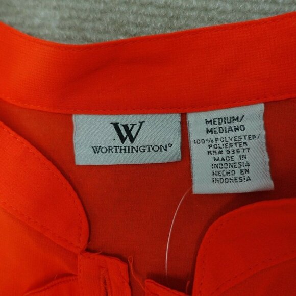Worthington Shirt Button Down Top Women's Medium Sheer See-Through Orange - Picture 3 of 5